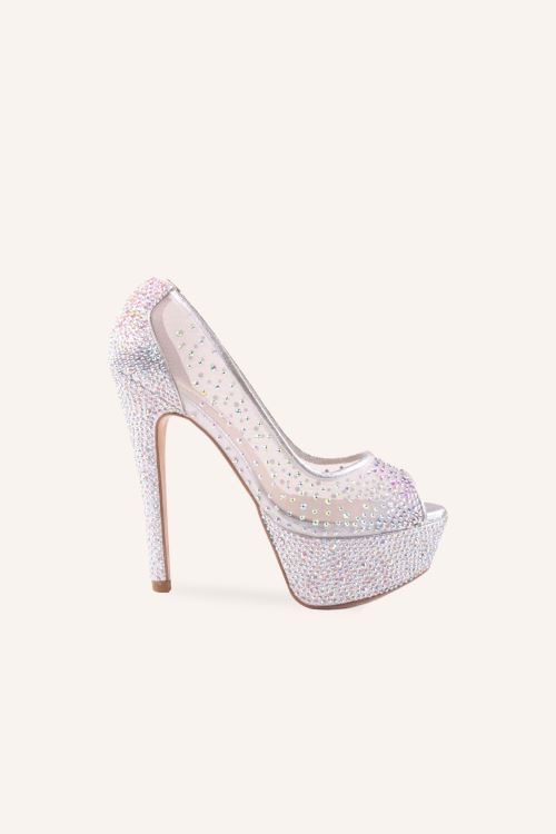 Gümüş Cinderella Yüksek Platform Topuklu Ayakkabı