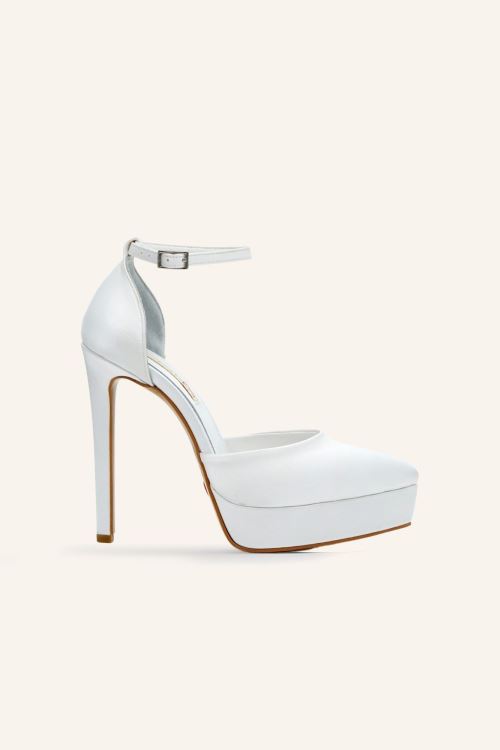 Beyaz Saten Davin Platform Gelin Ayakkabısı 