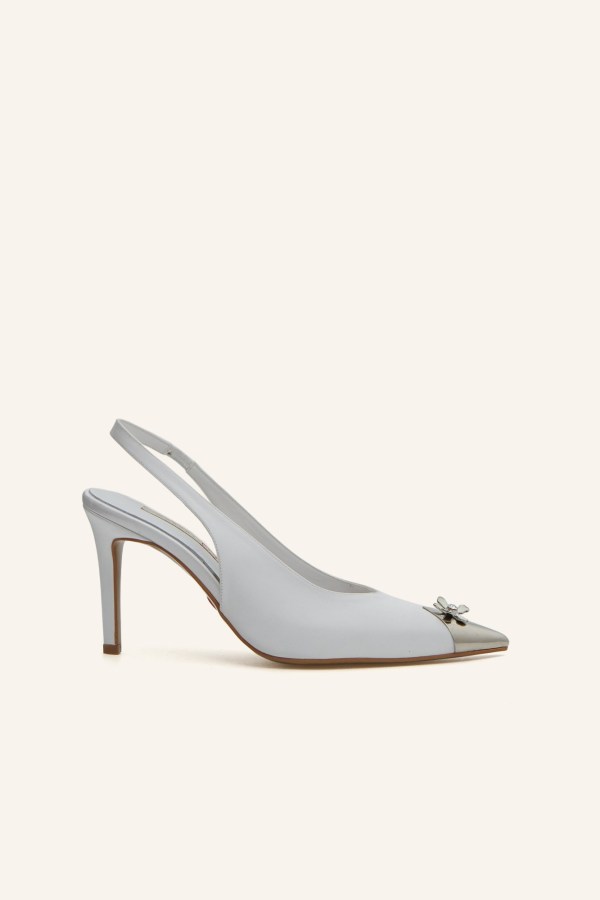 Beyaz Saten Fiore Topuklu Gelin Ayakkabısı 