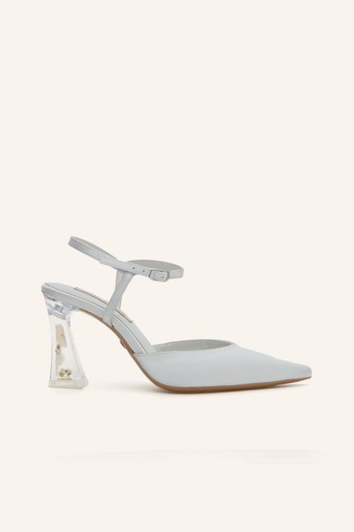 Beyaz Saten Lily Topuklu Gelin  Ayakkabısı 