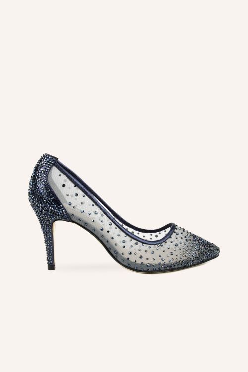 Lacivert Cinderella Mini Topuklu Ayakkabı 