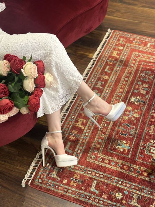 Beyaz Saten Davin Platform Gelin Ayakkabısı 