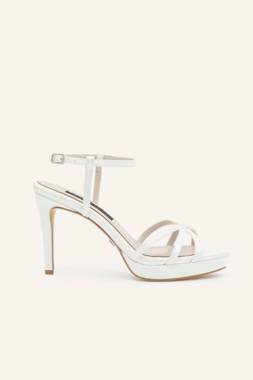 Beyaz Saten Merin Topuklu Gelin  Ayakkabısı 