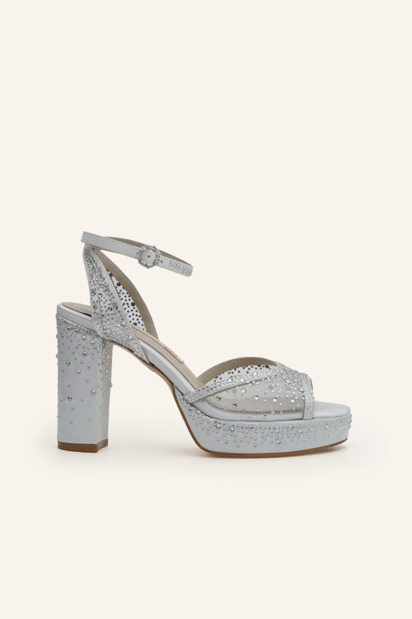 Beyaz Saten Rania Platform Topuklu Gelin Ayakkabısı 