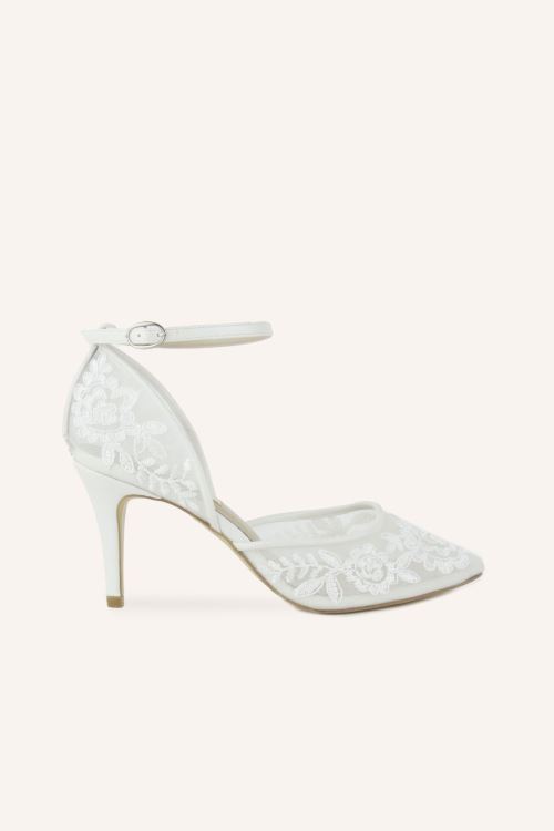 Beyaz Dantel Güpür İşlemeli Gelin Ayakkabısı 