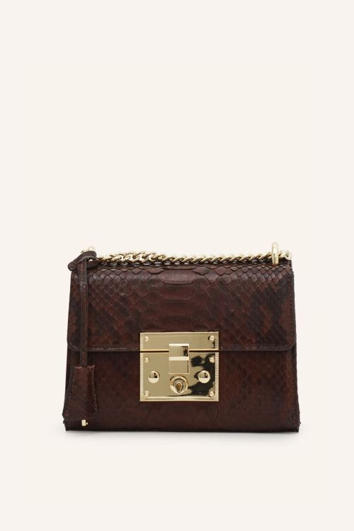 Kahve Yılan Lamina Piton Derisi Çanta