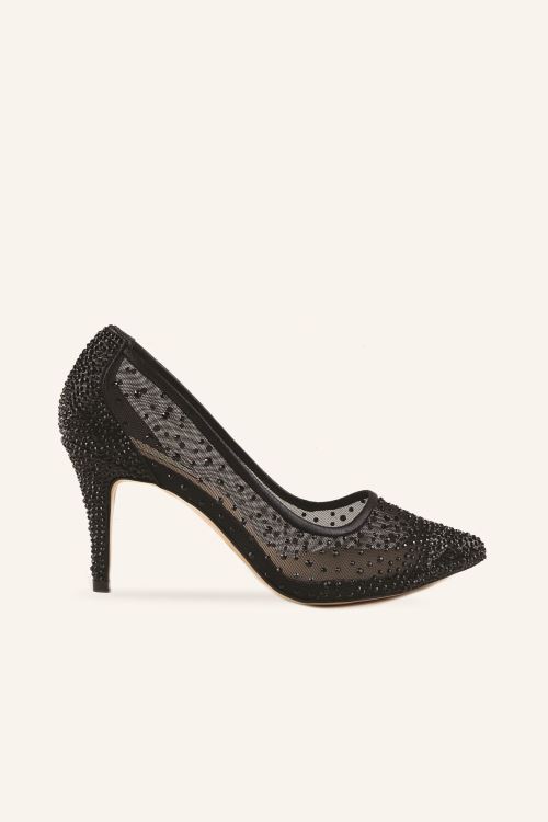 Siyah Cinderella Mini Topuklu Ayakkabı 