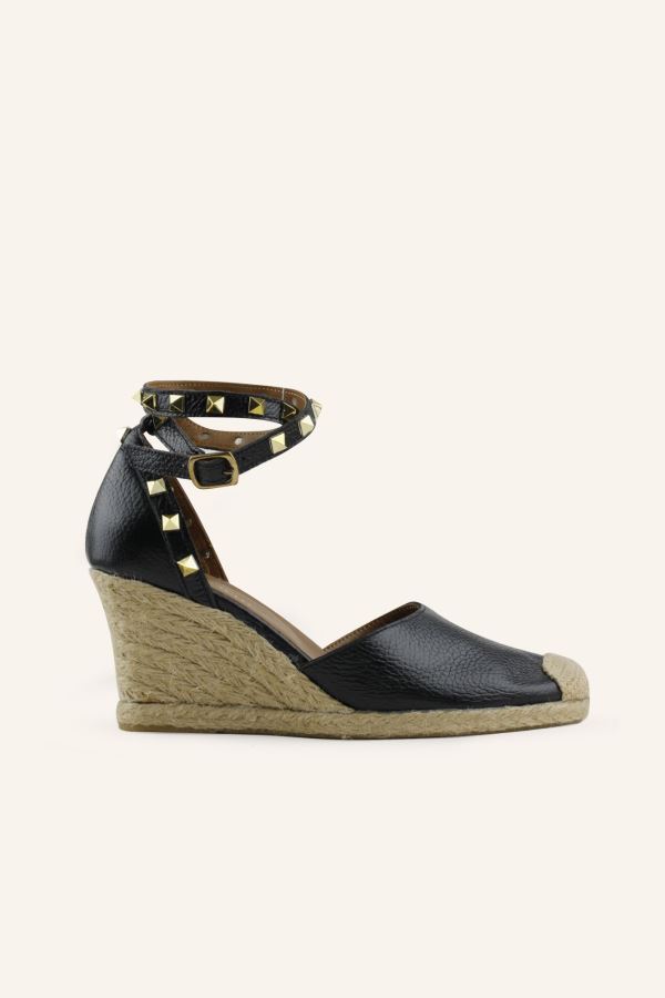 Siyah Topuklu Deri Sandalet