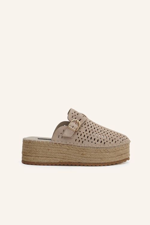 Bej Süet Deri Espadril Terlik 