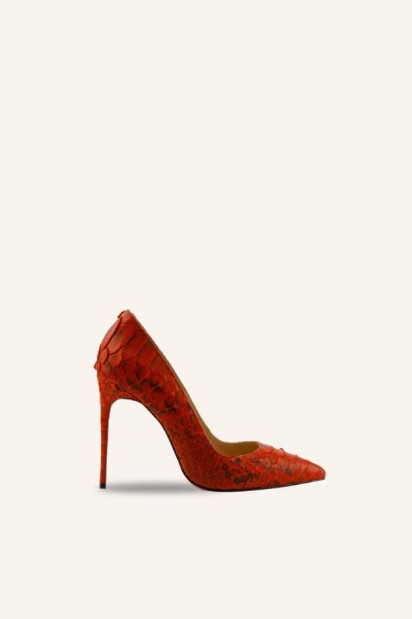 Kırmızı Piton Deri Yüksek Stiletto 