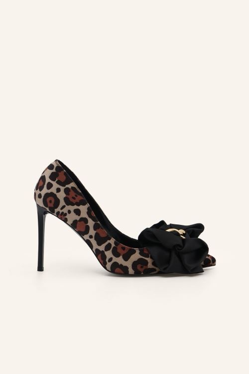 Leopar Kadife Leona Stiletto Ayakkabı 