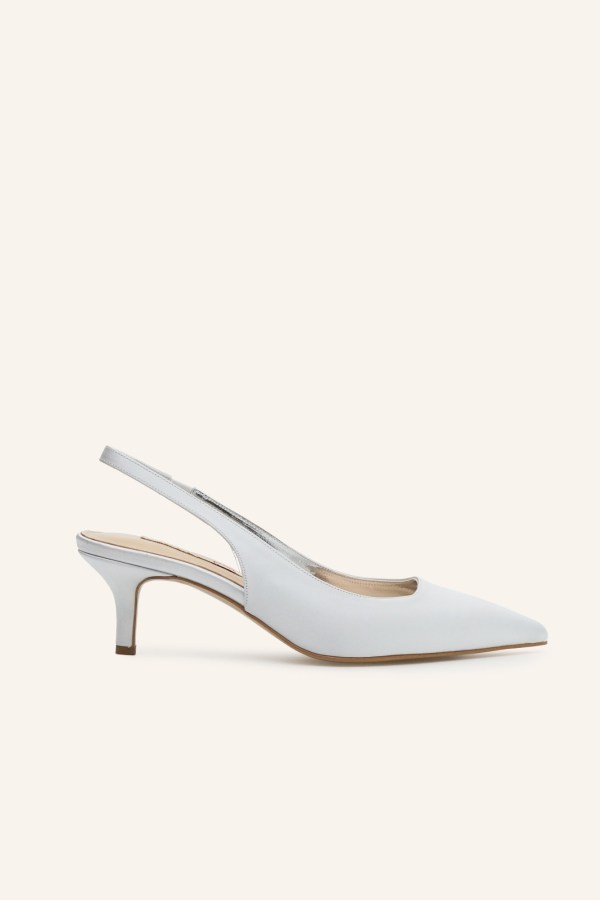 Gümüş Saten Mini Topuklu Stiletto 