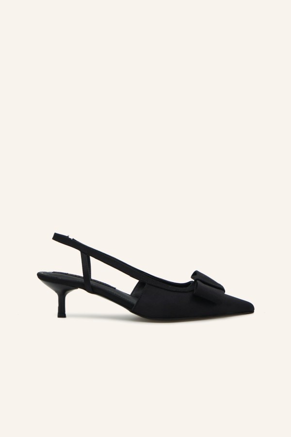 Siyah Saten Ellina Topuklu Ayakkabı 